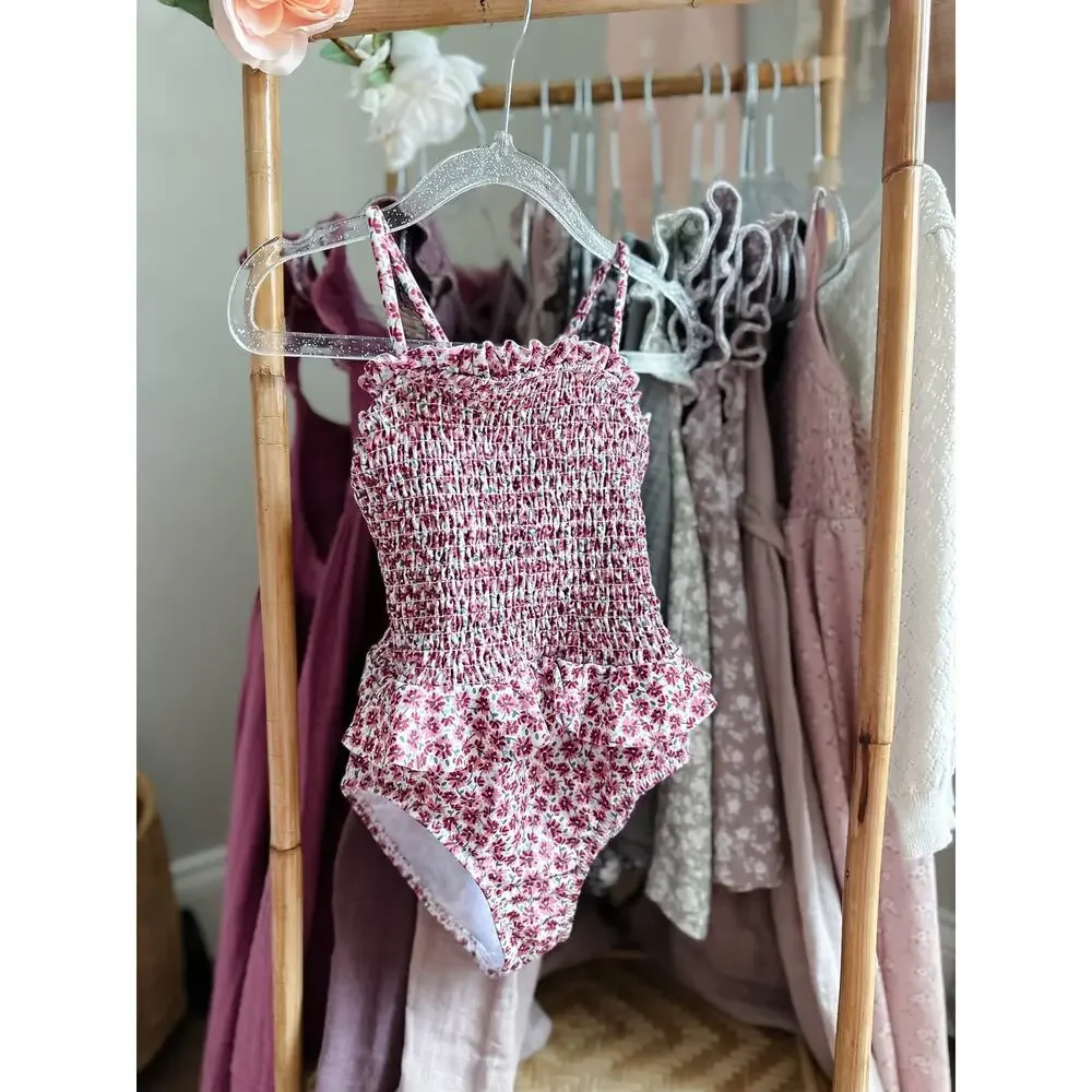 NWT Zara Blooming Floral Smocked Flutter Waist Swimsuit 4/5